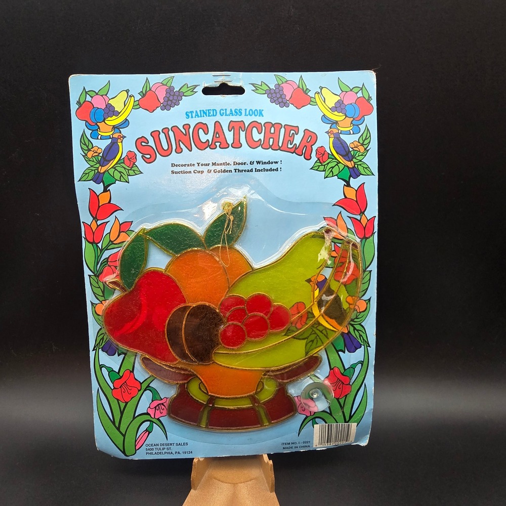 Vintage Plastic Fruit Stained Glass Look Suncatcher Window Decor NOS